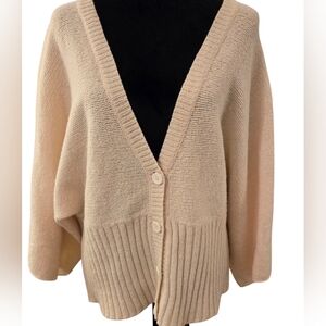 Gap Cream Lambswool Blend V-Neck Buttoned Cardigan With 3/4 Kimono Sleeves